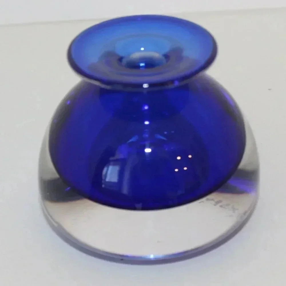 Vintage Small Mini Blue Bubble Bottom Single Flower Vase